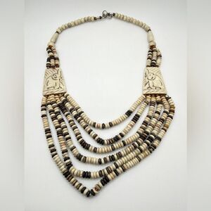 18" All bone beaded, layered necklace w/ carved elephant accent‎ beads!